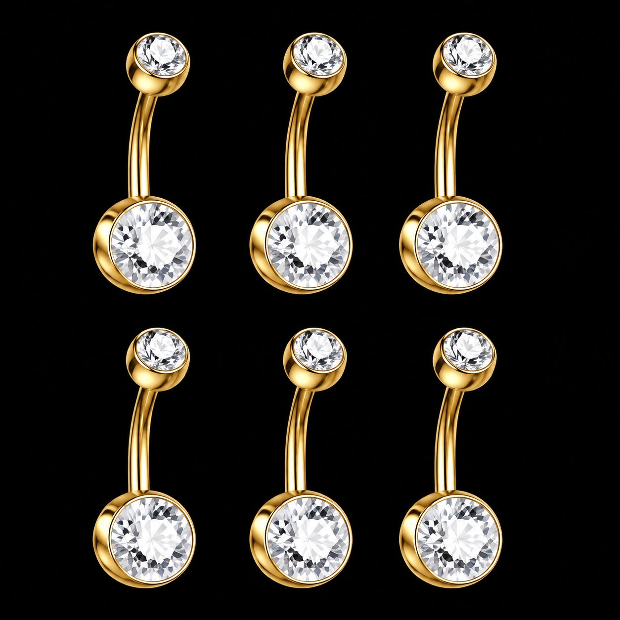Bezel Zirkonia Navelpiercing – Goud – 14G · 1,6 × 12 × 4 × 6 mm