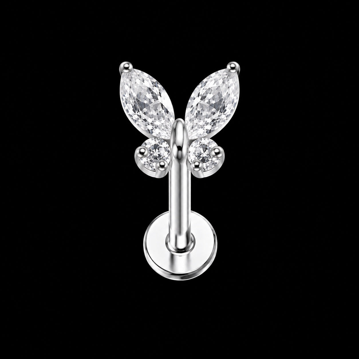 Vlinder Zirkonia Labret – Witte zirkonia · 16G · 1,2 × 8 mm