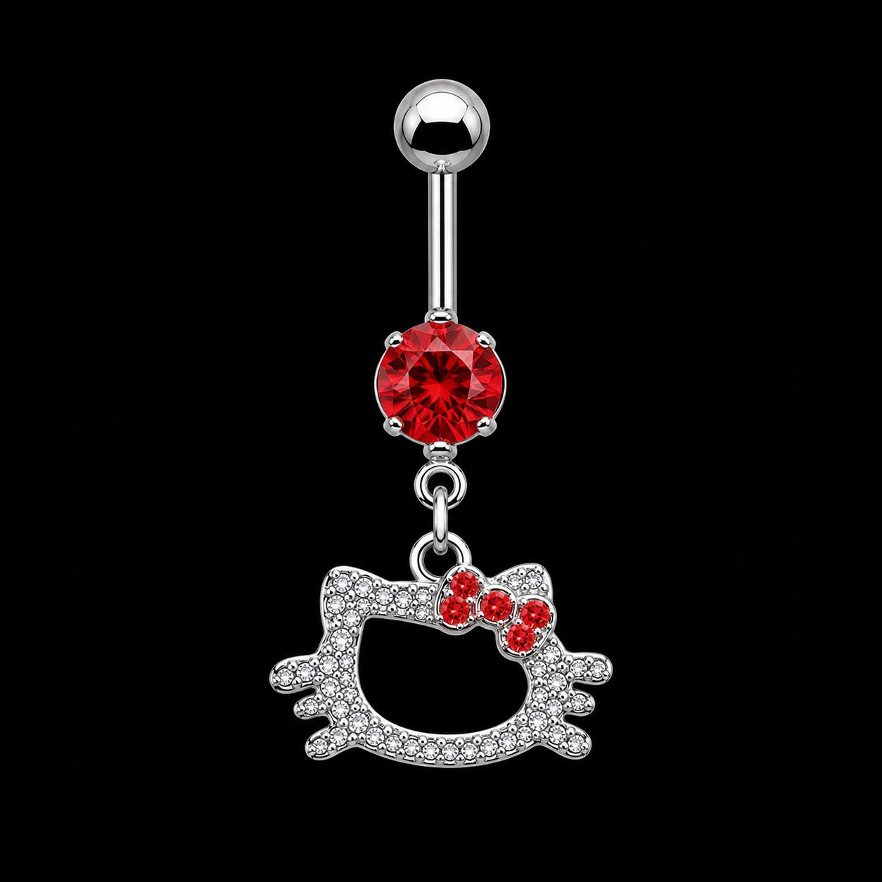 Hello Kitty Hanger Navelpiercing – Zilver/Rood