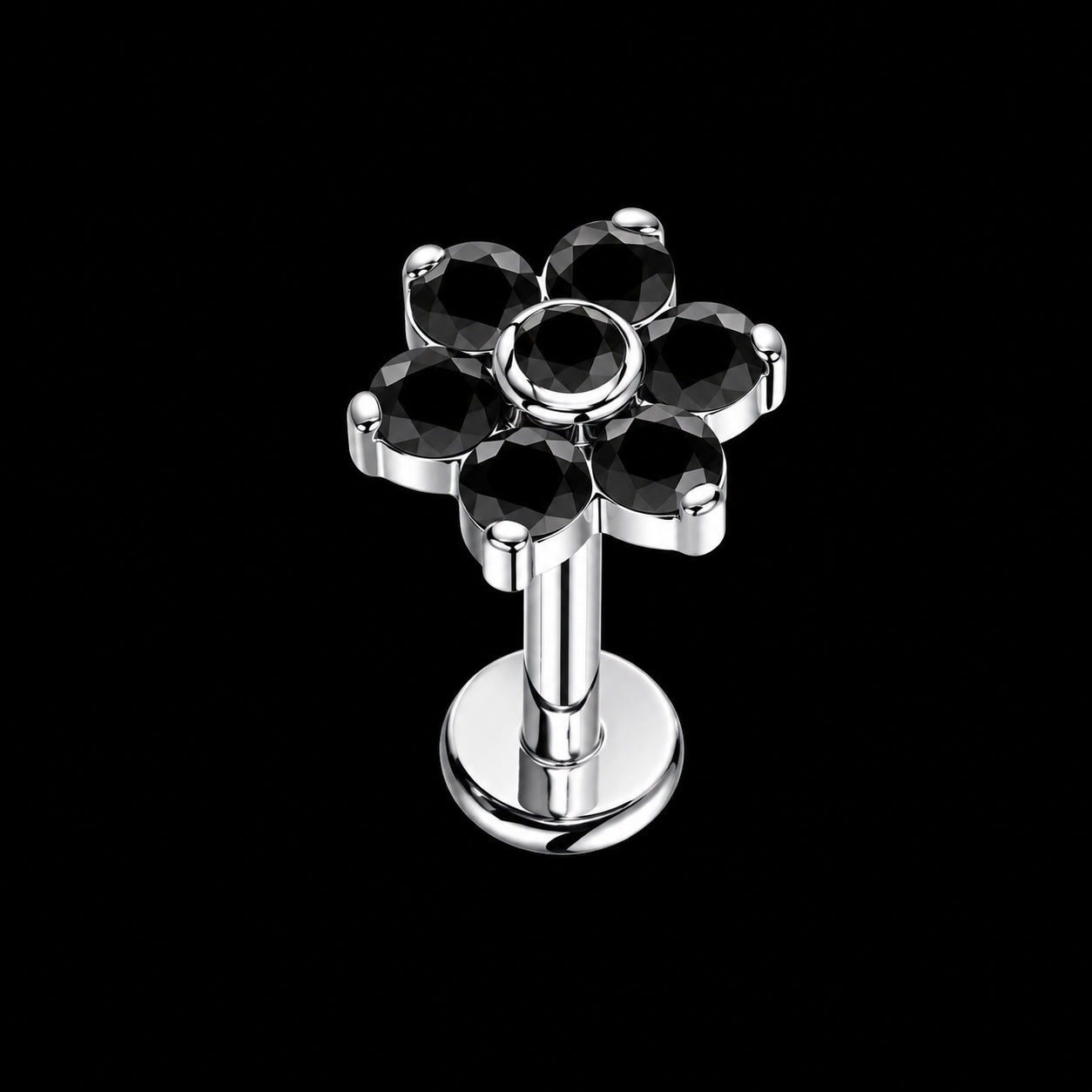 Zirkonia Stud – Model I · 16G · 1,2 × 8 mm – Zwart