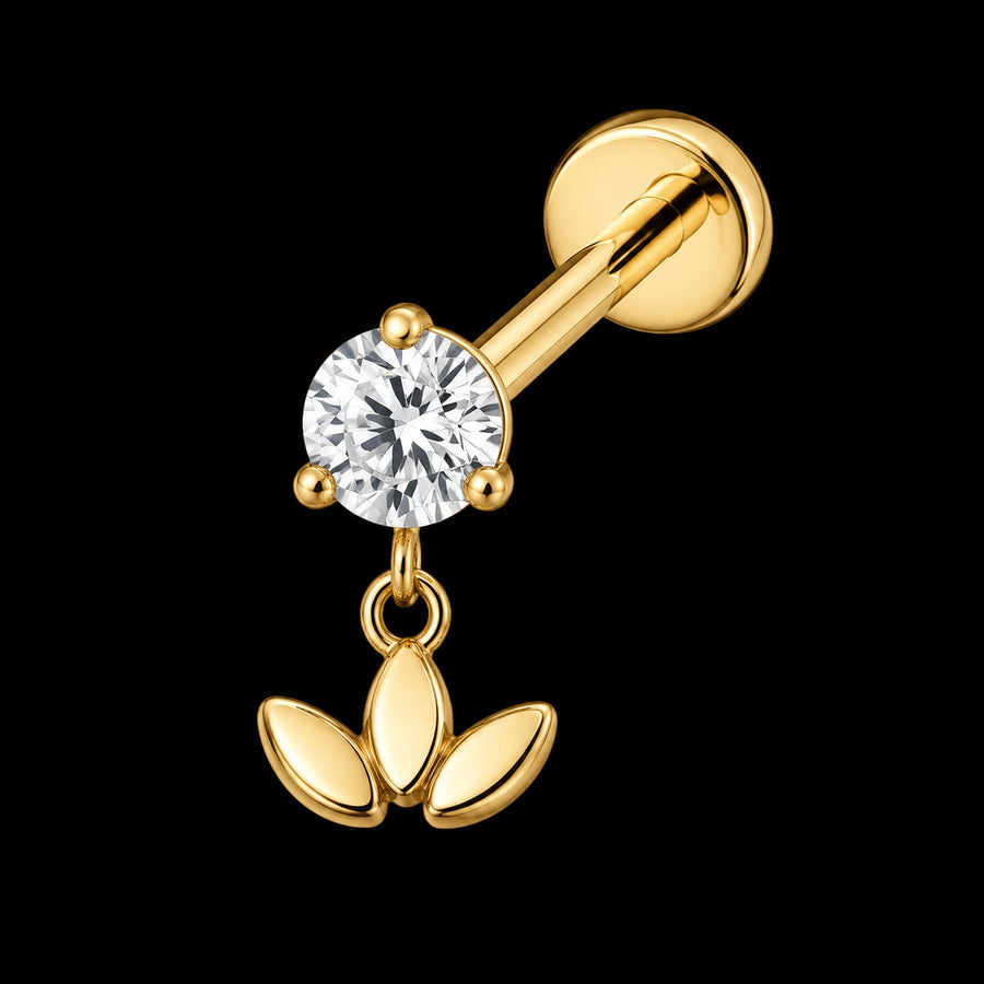 Threadless Labret Top – Bloem & Vlinder – Model B · 16G · 1,2 × 6 mm