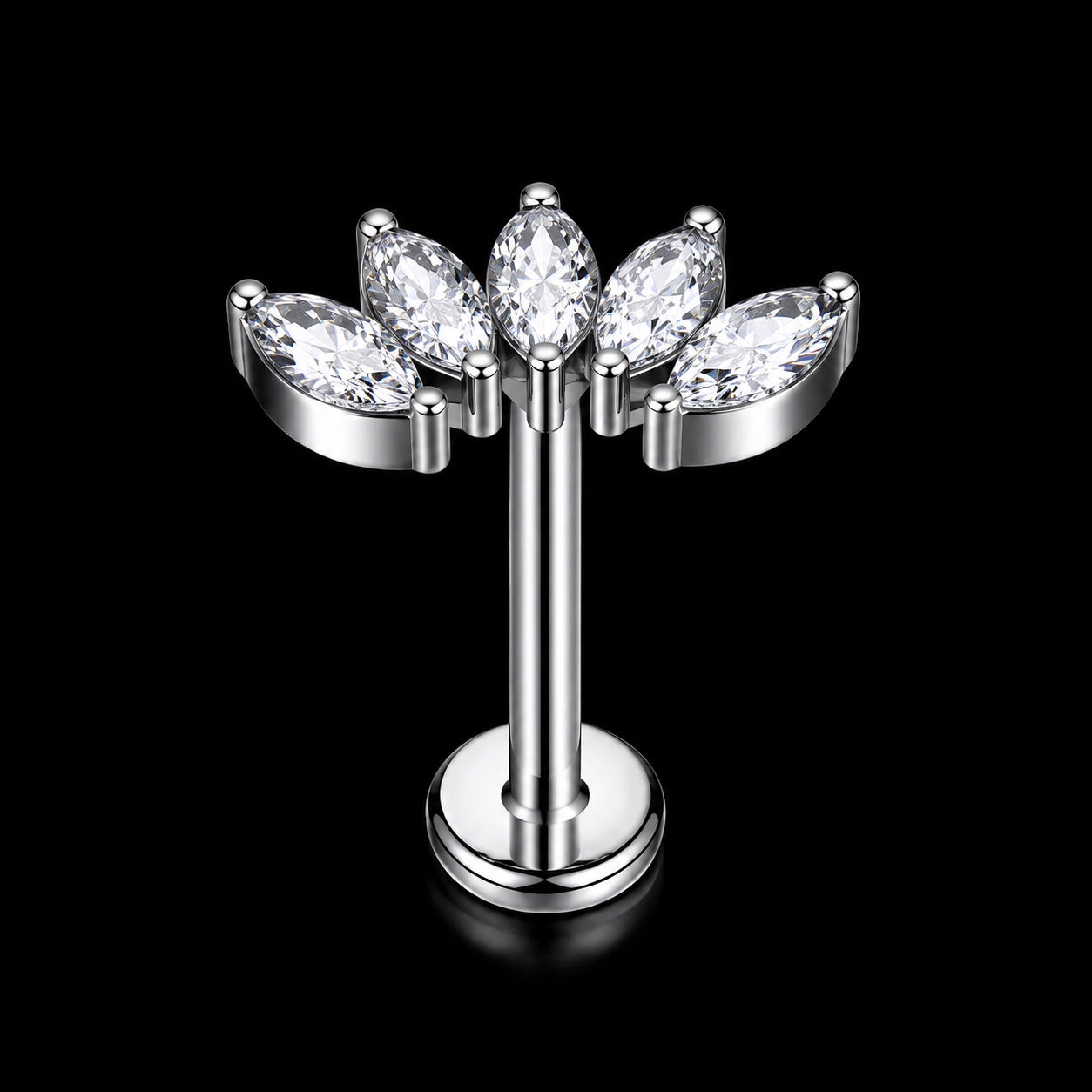 Zirkonia Labret – Marquise Waaier · 16G · 1,2 × 8 mm – Zilver – 16G · 1,2 × 8 mm