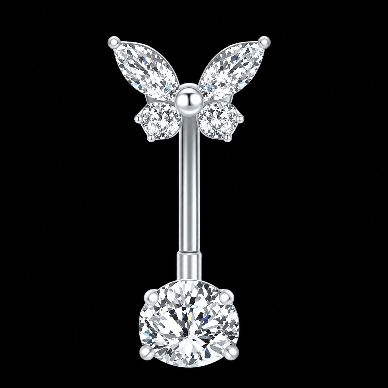 Reverse Floating Navelpiercing – Vlinder – Zilver – 14G · 1,6 × 10 mm