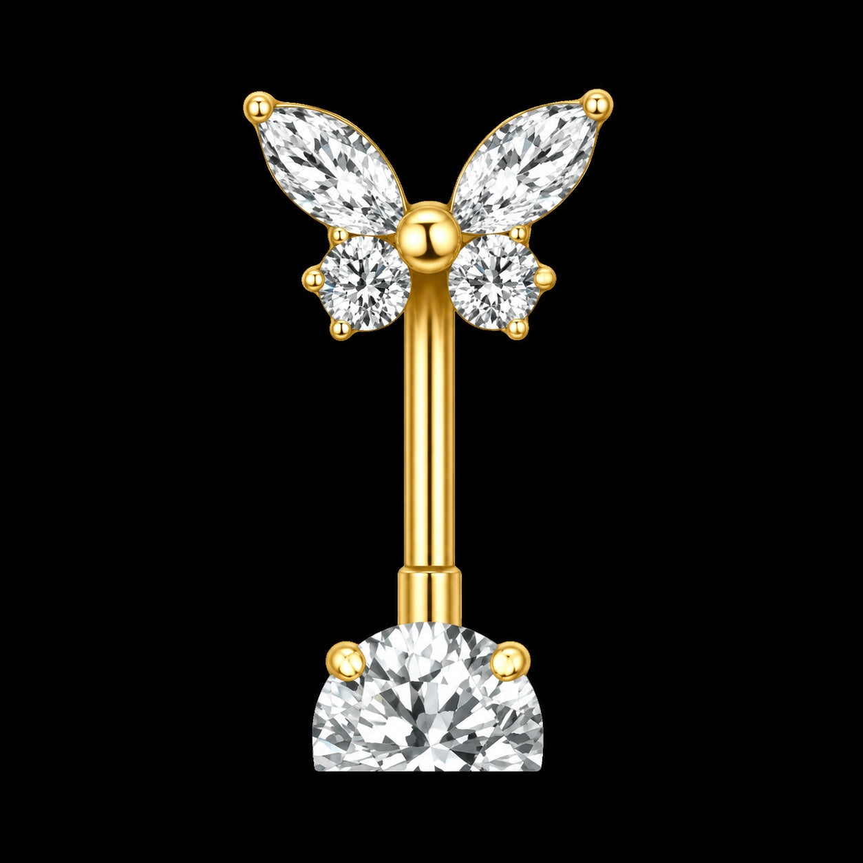 Reverse Floating Navelpiercing – Vlinder – Goud – 14G · 1,6 × 10 mm