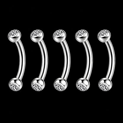 Gebogen Zirkonia Barbell · 16G · 1,2 × 8 × 3 mm – Zilver – 16G · 1,2 × 8 × 3 mm