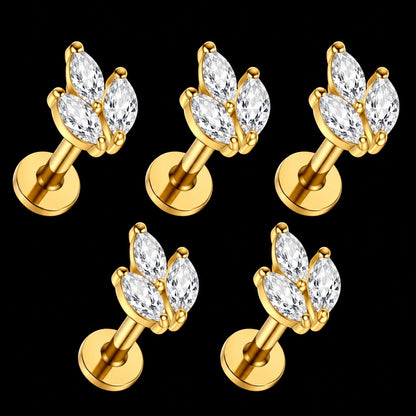 Marquise Zirkonia Labret – 16G · 1,2 × 8 mm – Goud