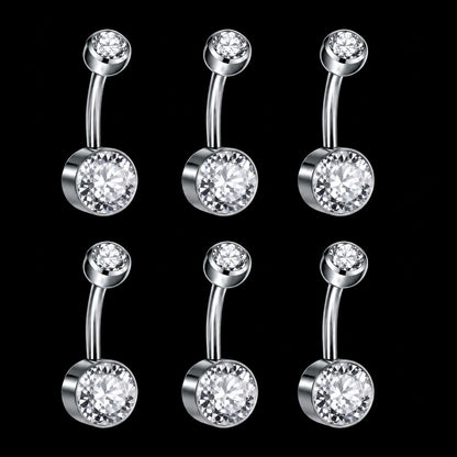 Bezel Zirkonia Navelpiercing – Zilver – 14G · 1,6 × 12 × 5 × 8 mm