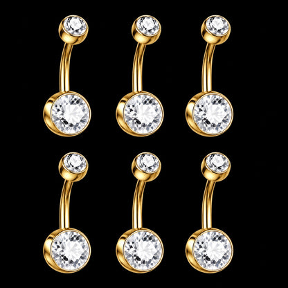 Bezel Zirkonia Navelpiercing – Goud – 14G · 1,6 × 12 × 4 × 6 mm