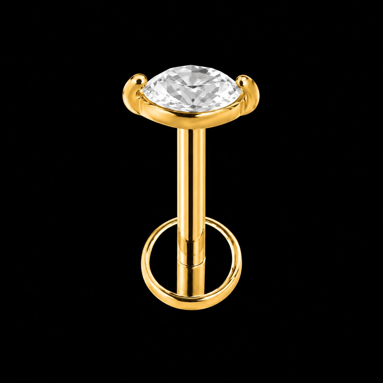 Threadless Labret Top – Bloem & Hart – Model M · 16G · 1,2 × 8 mm – Goud