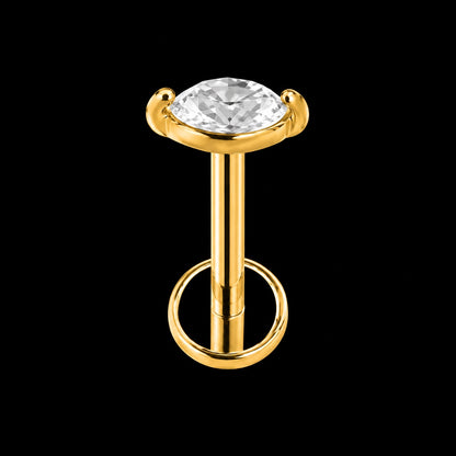 Threadless Labret Top – Bloem & Hart – Model M · 16G · 1,2 × 8 mm – Goud