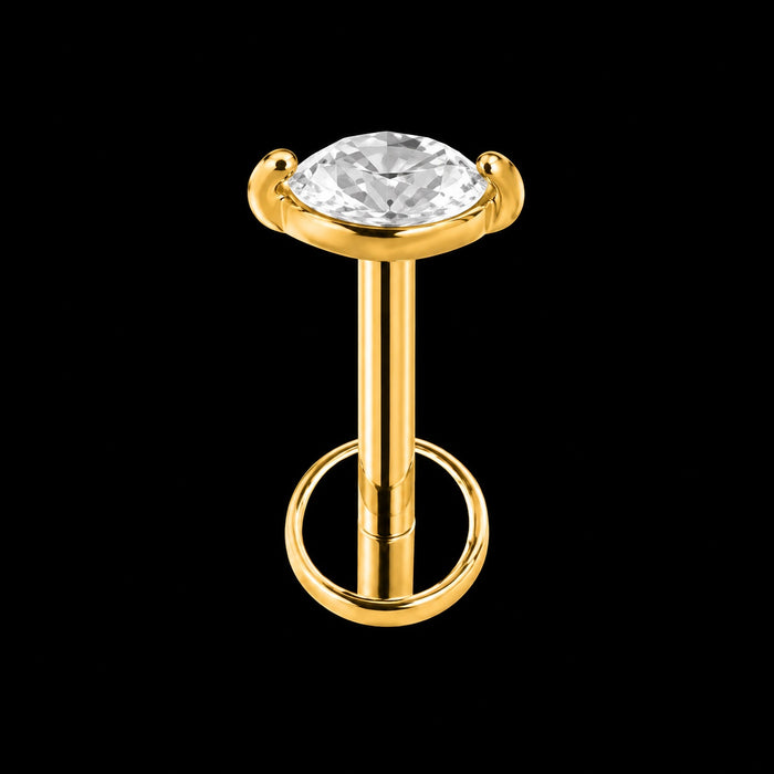 Threadless Labret Top – Bloem & Hart – Model M · 16G · 1,2 × 8 mm – Goud
