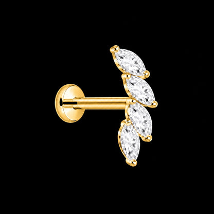 Threadless Labret Top – Bloem & Hart – Model K · 16G · 1,2 × 8 mm – Goud