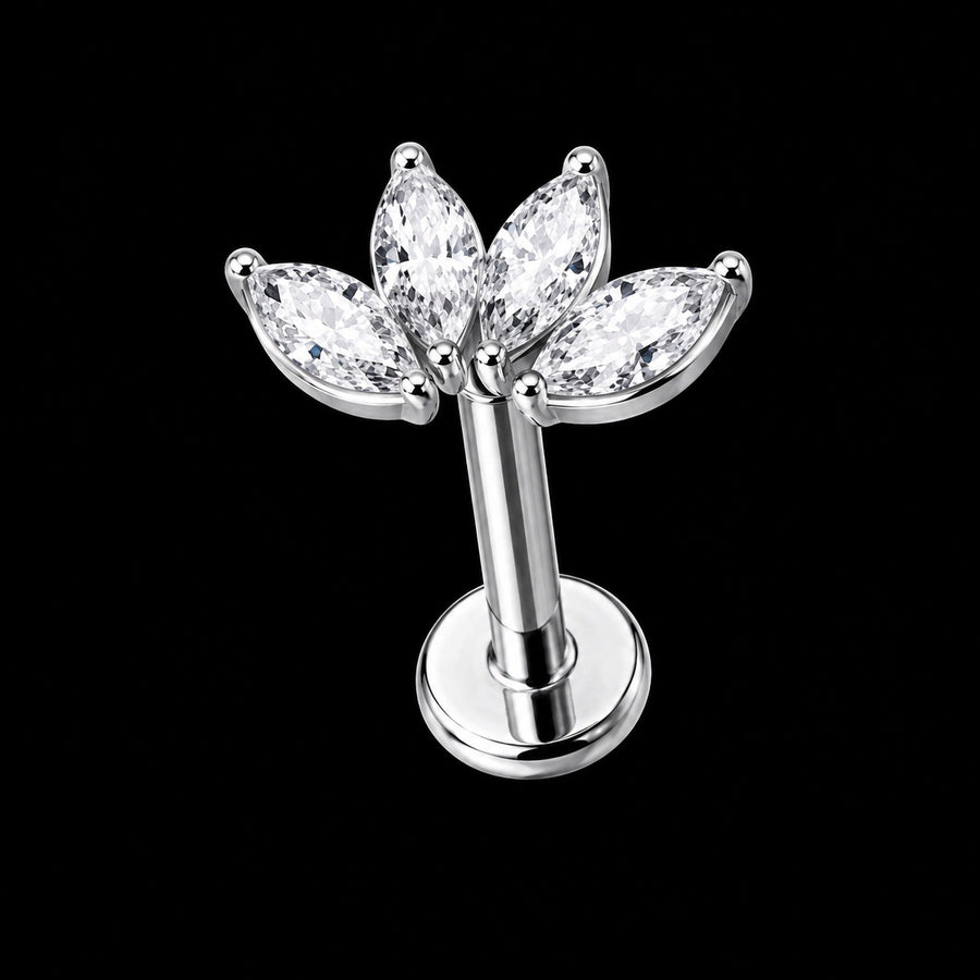 Threadless Labret Top – Bloem & Blad – Model 9 · 16G · 1,2 × 8 mm