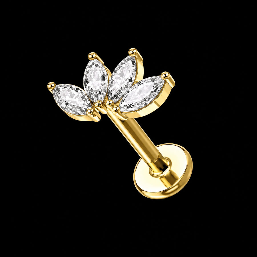 Threadless Labret Top – Bloem & Blad – Model 9 · 16G · 1,2 × 8 mm