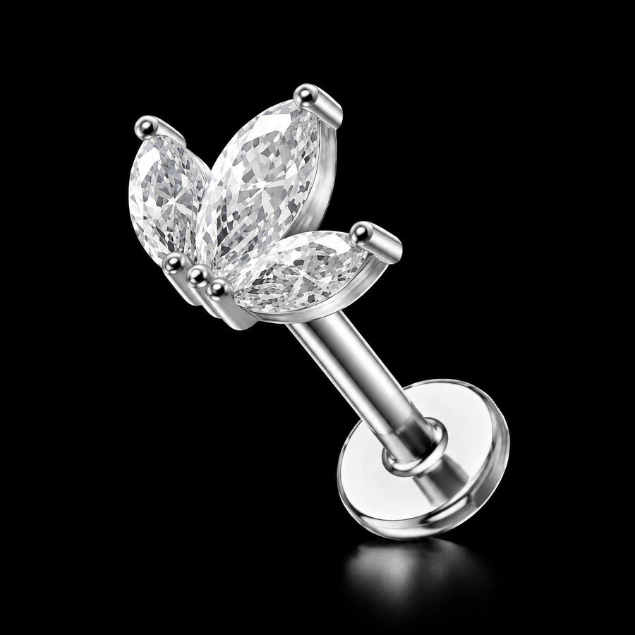 Threadless Labret Top – Bloem & Blad – Model 12 · 16G · 1,2 × 8 mm