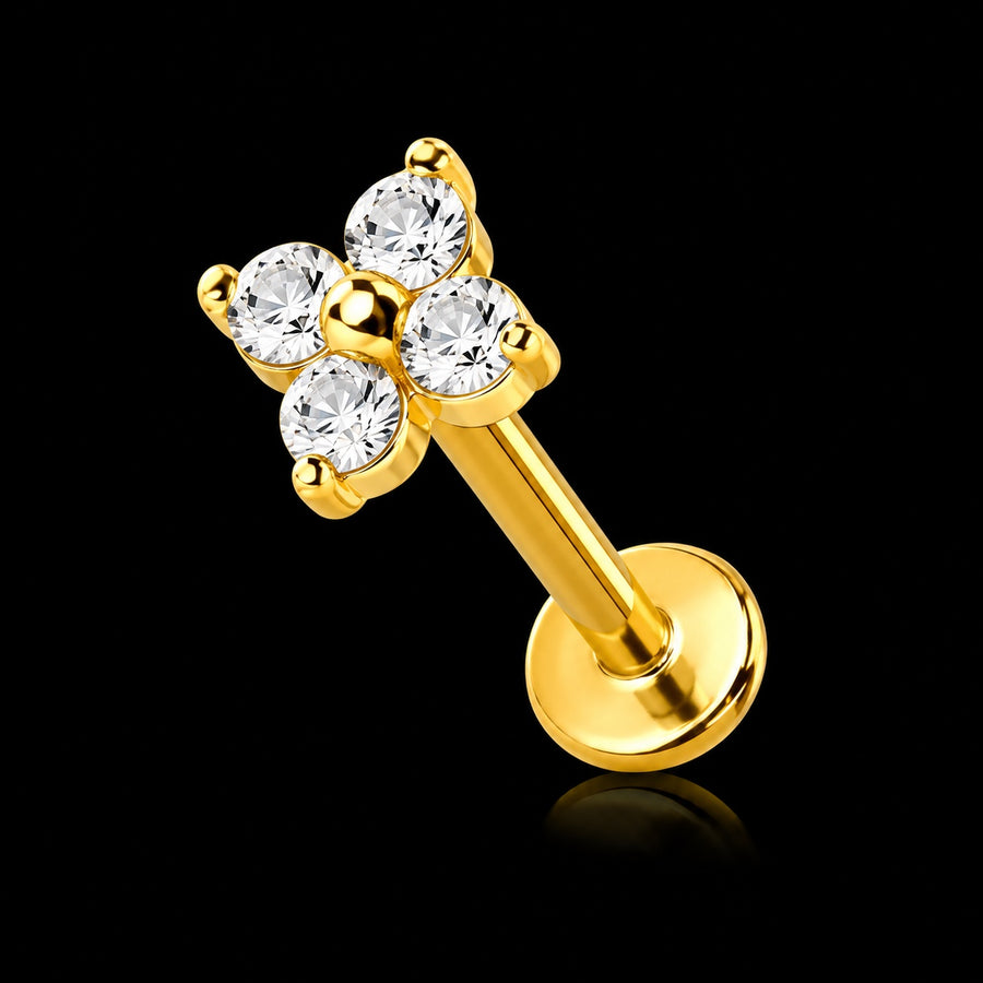 Threadless Labret Top – Bliksem & Bloem – Model 9 · 16G · 1,2 × 8 mm