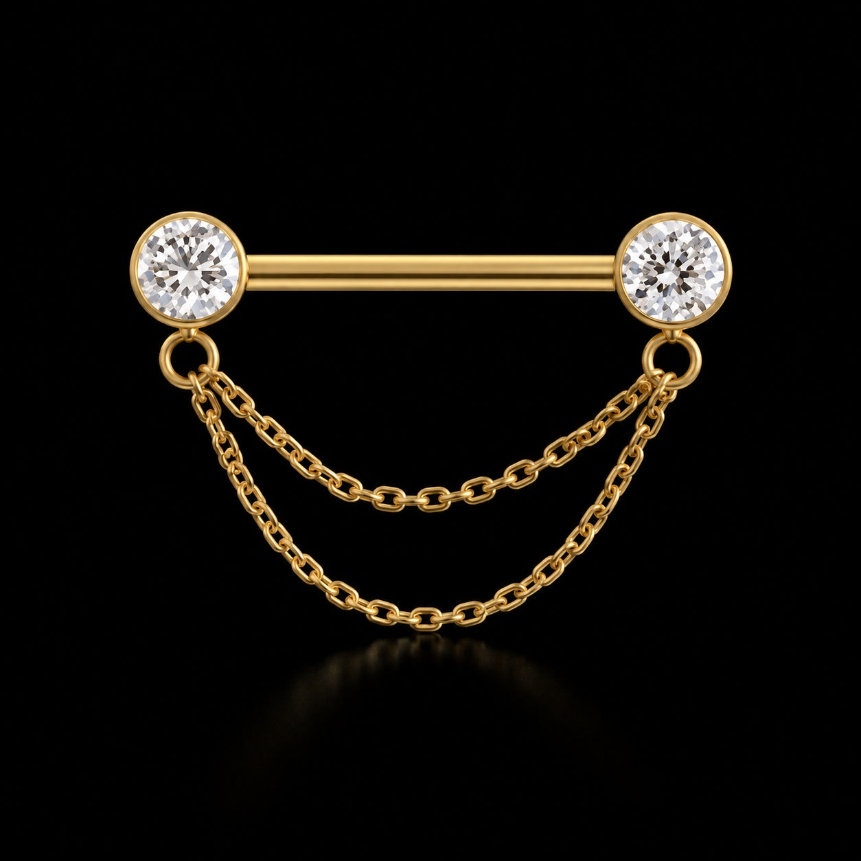 Zirkonia Tepelbarbell met Ketting – Goud – 14G · 1,6 × 14 mm