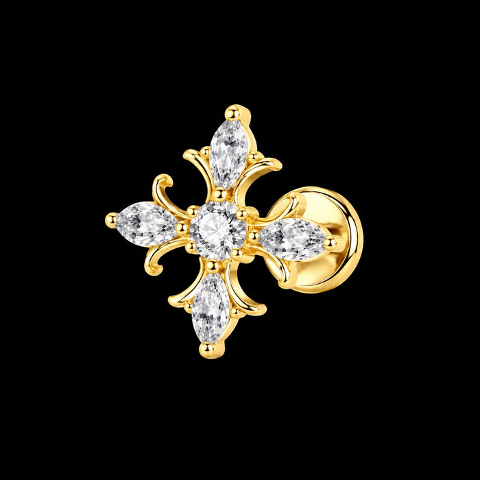 Marquise Kruis Labret – Model B · 16G · 1,2 × 8 mm – Goud