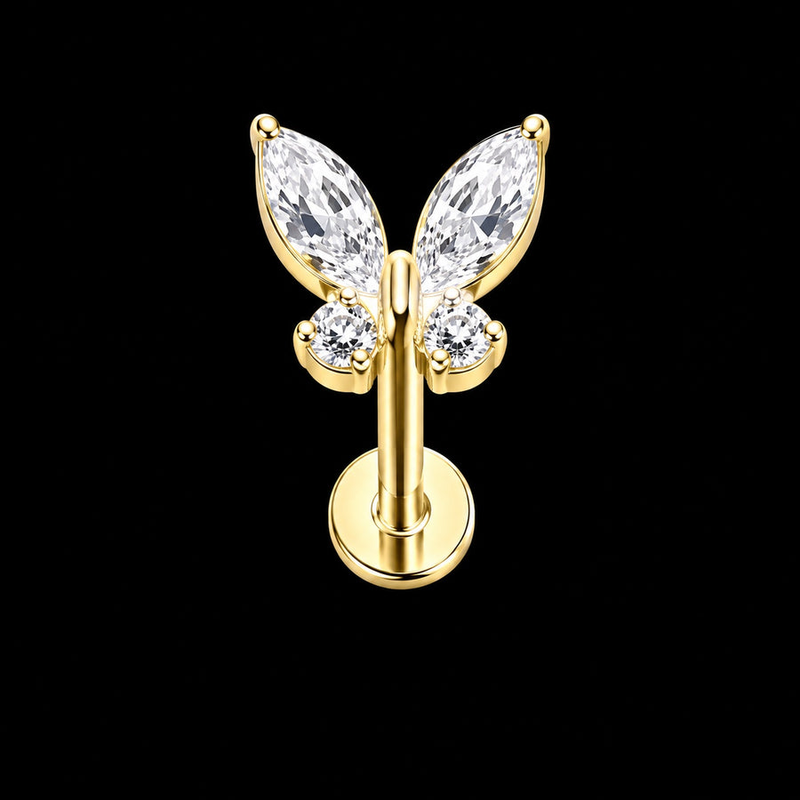 Vlinder Zirkonia Labret – Witte zirkonia · 16G · 1,2 × 8 mm