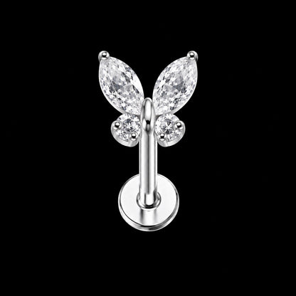 Vlinder Zirkonia Labret – Witte zirkonia · 16G · 1,2 × 8 mm