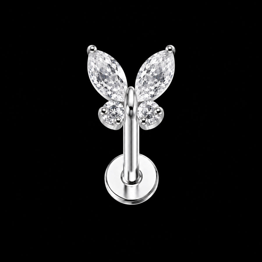 Vlinder Zirkonia Labret – Witte zirkonia · 16G · 1,2 × 8 mm