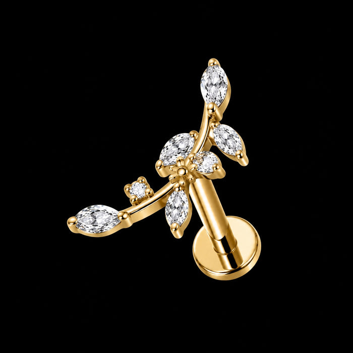 Vlinder & Blad Labret – Zirkonia Tak – Zilver – 16G · 1,2 × 8 mm