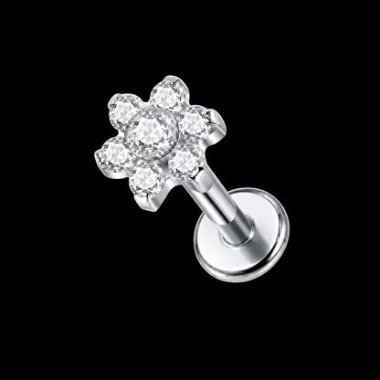 Bloem Zirkonia Flatback Labret – Zilver