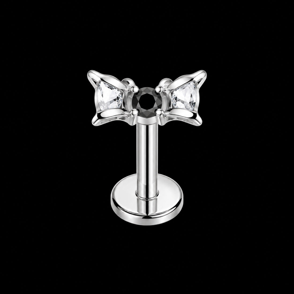 Zirkonia Stud – Model F · 16G · 1,2 × 8 mm – Zwart