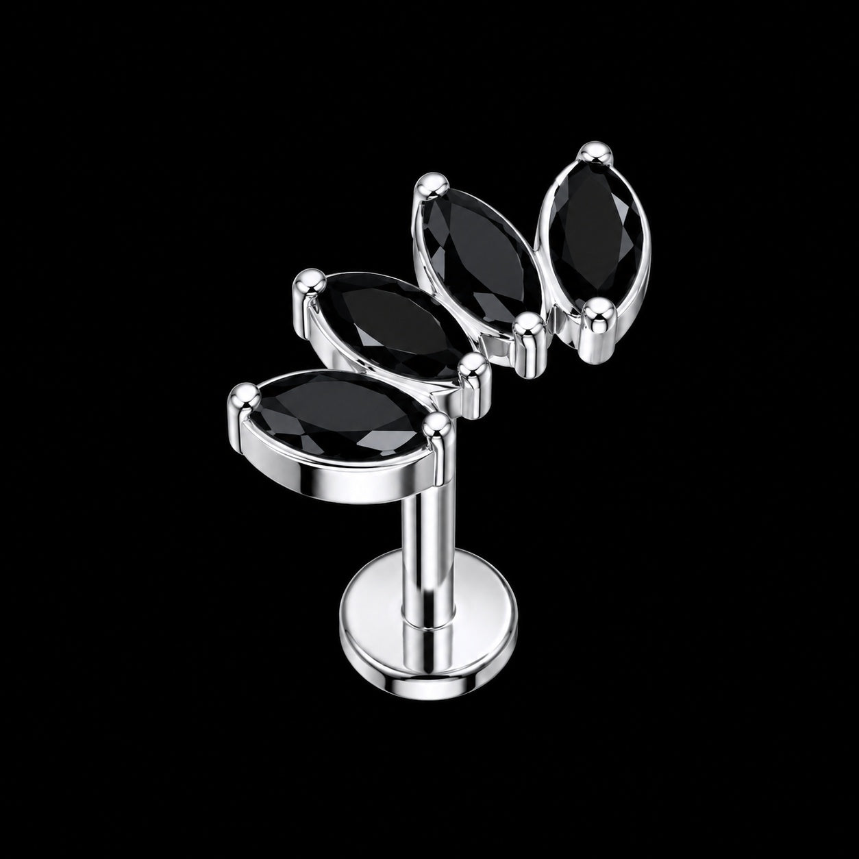 Zirkonia Stud – Model C · 16G · 1,2 × 8 mm – Zwart