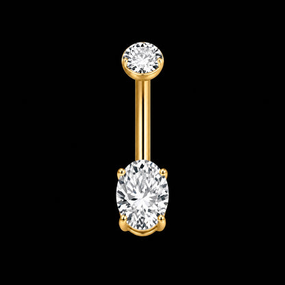 Hart Kristal Navelpiercing – Ovaal – Goud – 14G · 1,6 × 10 mm