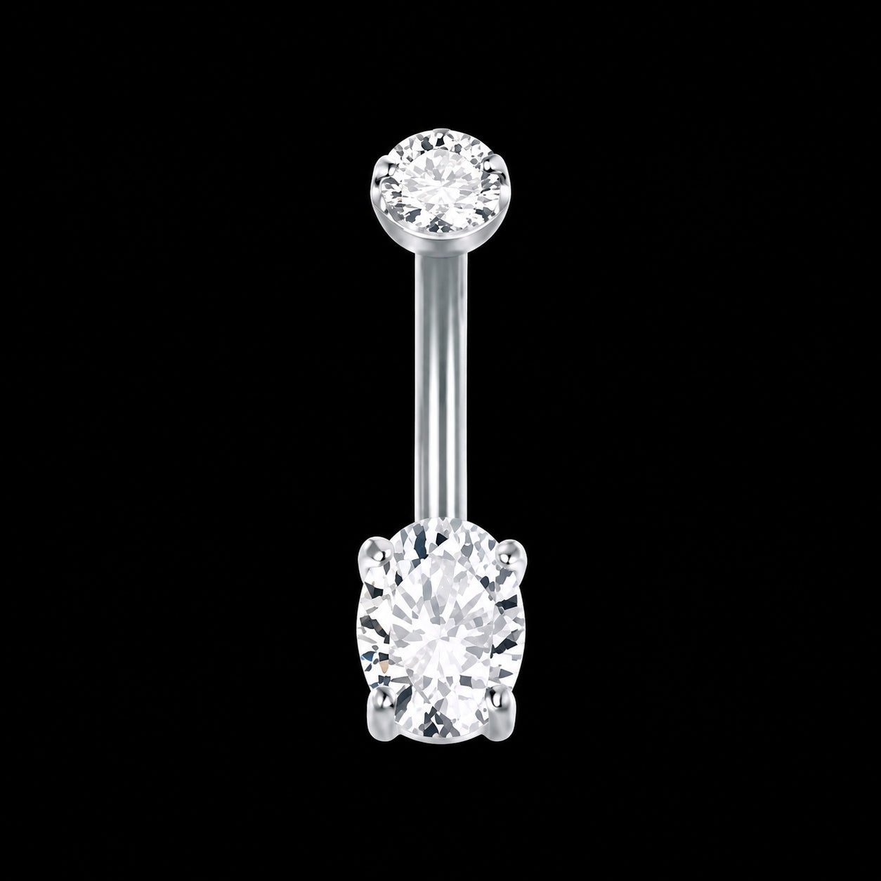 Hart Kristal Navelpiercing – Ovaal – Zilver – 14G · 1,6 × 10 mm