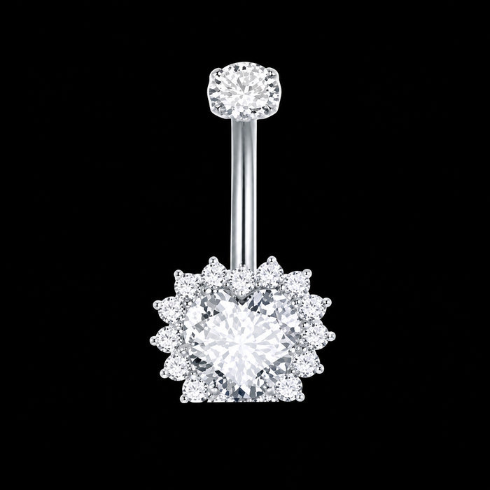 Hart Kristal Navelpiercing – Bloem – Zilver – 14G · 1,6 × 10 mm