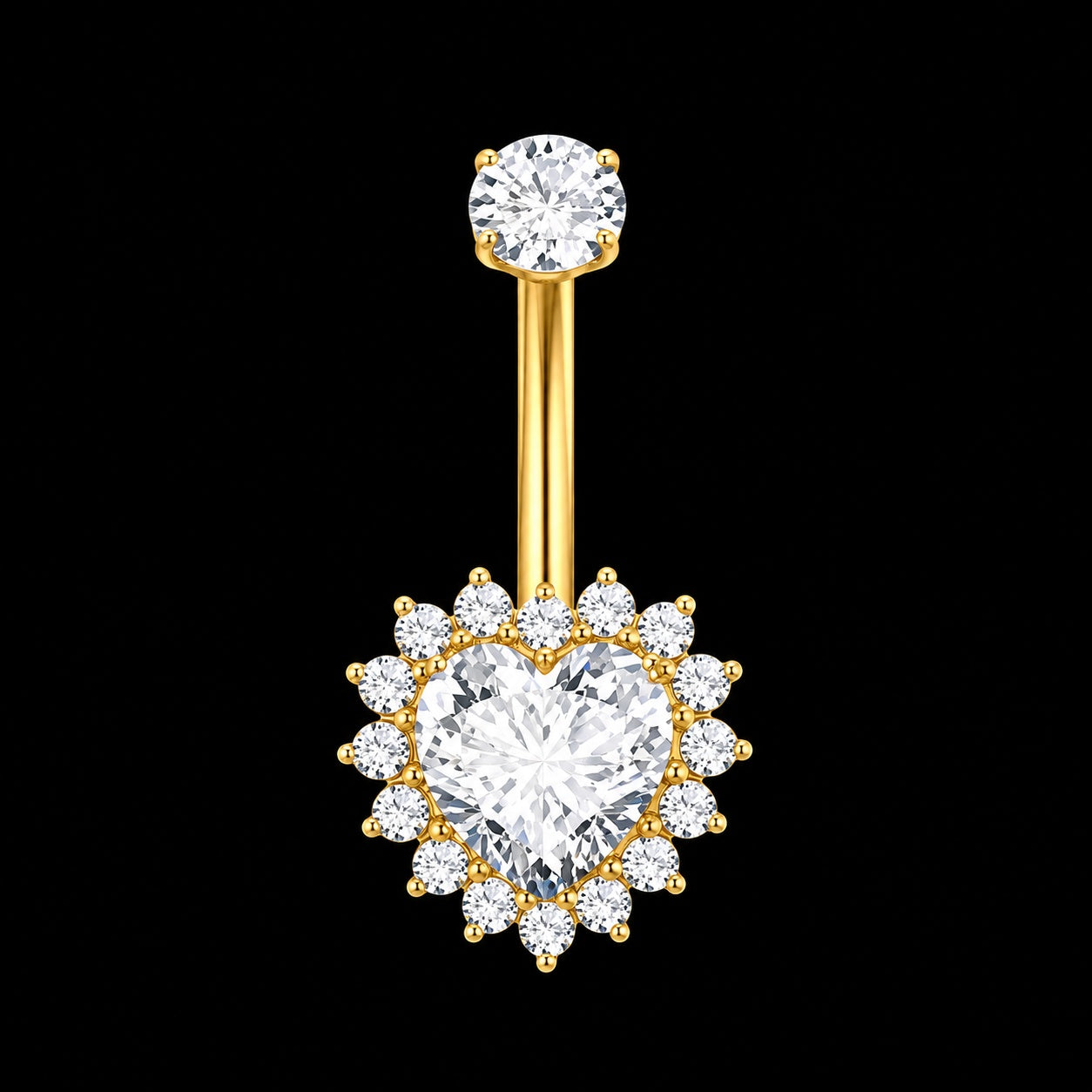Hart Kristal Navelpiercing – Bloem – Goud – 14G · 1,6 × 10 mm
