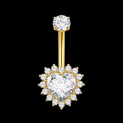 Hart Kristal Navelpiercing – Bloem – Goud – 14G · 1,6 × 10 mm
