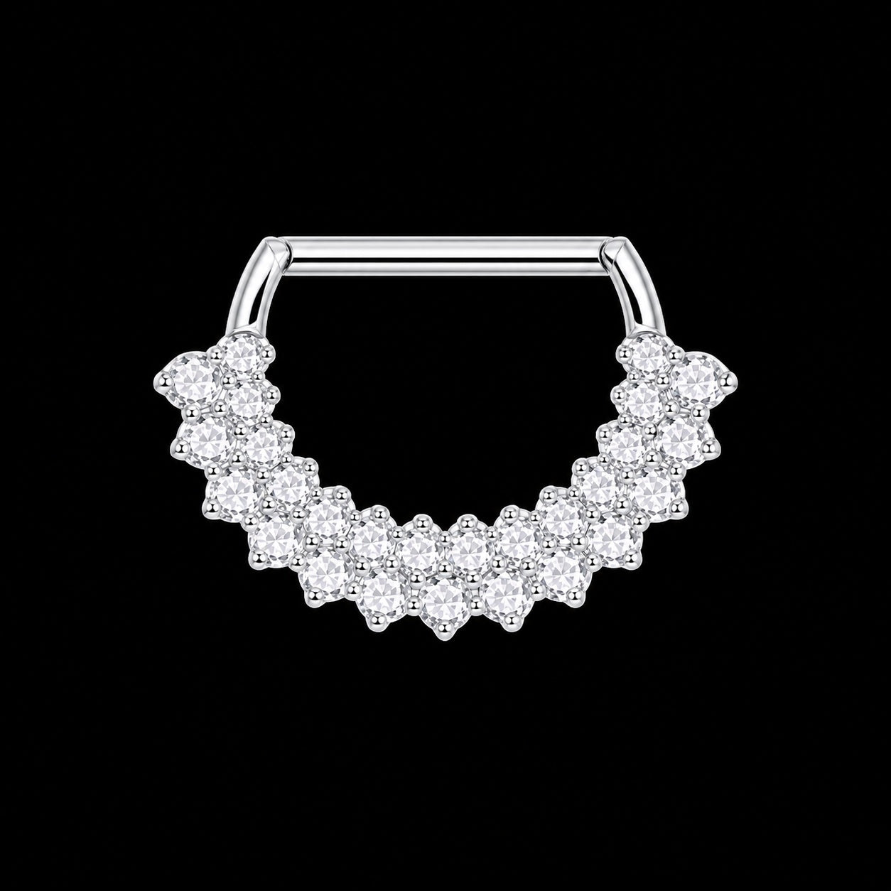 Zirkonia Tepel Clicker – Dubbele Rij – Zilver – 14G · 1,6 × 14 mm